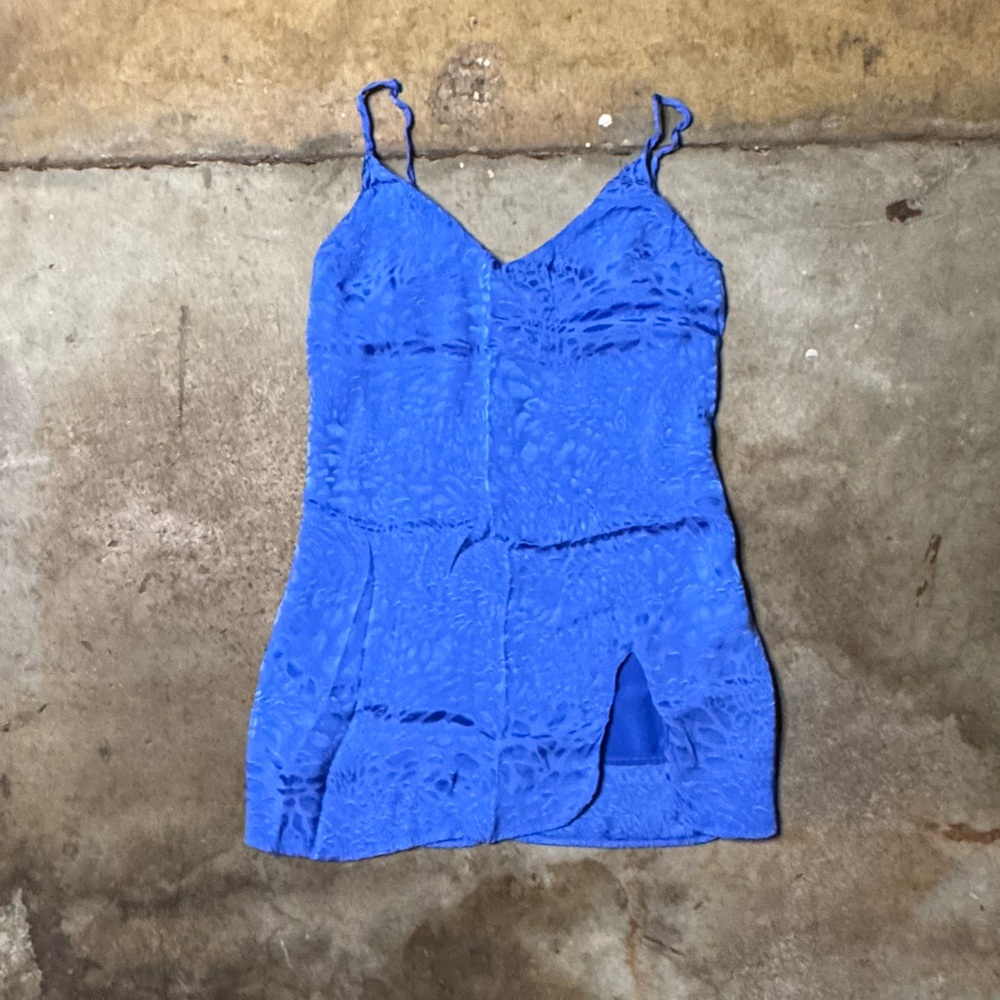 Vibrant Blue Patterned Etiquette Slip Style Dress